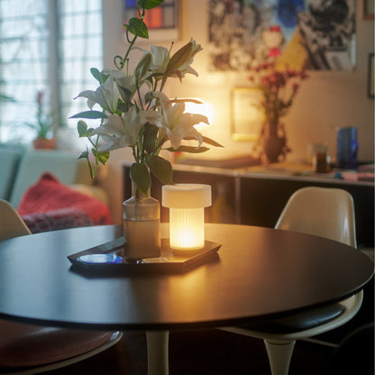 Lampe de table mini tambour sans fil – batterie rechargeable USB‑C, trois niveaux de luminosité, lampe de chevet portable