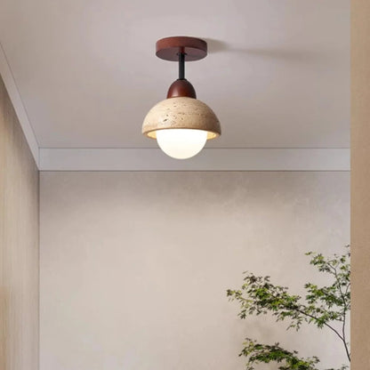 Japandi Style Travertine Ceiling Light Fixture – Elegant Flush Mount Ceiling Lamp for Dining Room and Living Spaces
