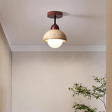 Japandi Style Travertine Ceiling Light Fixture – Elegant Flush Mount Ceiling Lamp for Dining Room and Living Spaces
