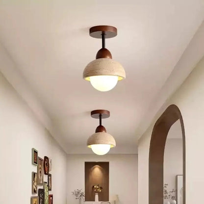 Japandi Style Travertine Ceiling Light Fixture – Elegant Flush Mount Ceiling Lamp for Dining Room and Living Spaces
