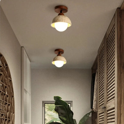 Japandi Style Travertine Ceiling Light Fixture – Elegant Flush Mount Ceiling Lamp for Dining Room and Living Spaces