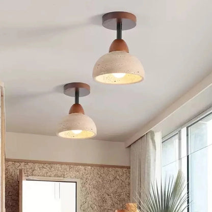 Japandi Style Travertine Ceiling Light Fixture – Elegant Flush Mount Ceiling Lamp for Dining Room and Living Spaces