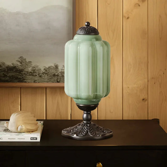 Lampe de table vintage en verre opale – luminaire élégant pour chambre ou salon, 50 cm de haut, lumière douce et diffuse