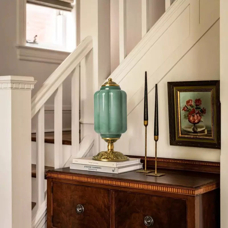 Lampe de table vintage en verre opale – luminaire élégant pour chambre ou salon, 50 cm de haut, lumière douce et diffuse