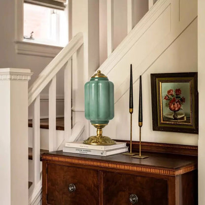 Lampe de table vintage en verre opale – luminaire élégant pour chambre ou salon, 50 cm de haut, lumière douce et diffuse