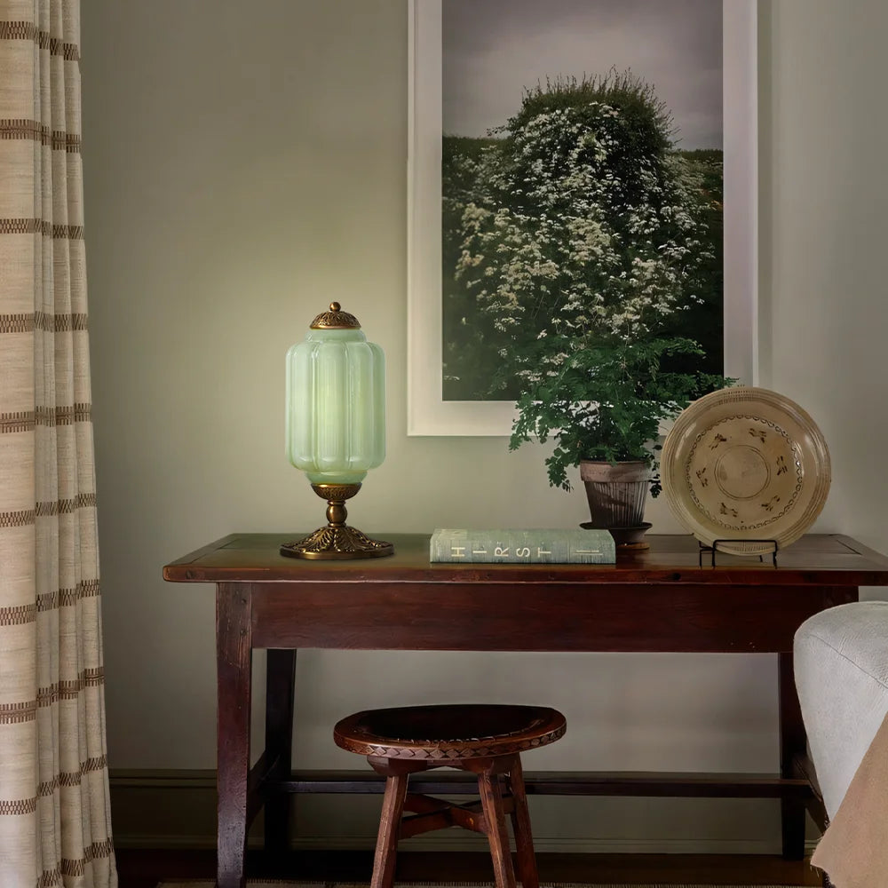 Lampe de table vintage en verre opale – luminaire élégant pour chambre ou salon, 50 cm de haut, lumière douce et diffuse