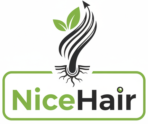 generate a logo with a name of NiceHair and should have something related to hair loss note should be green and black and a white background